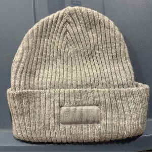 PINK Victoria's Secret Light Gray Ribbed Beanie